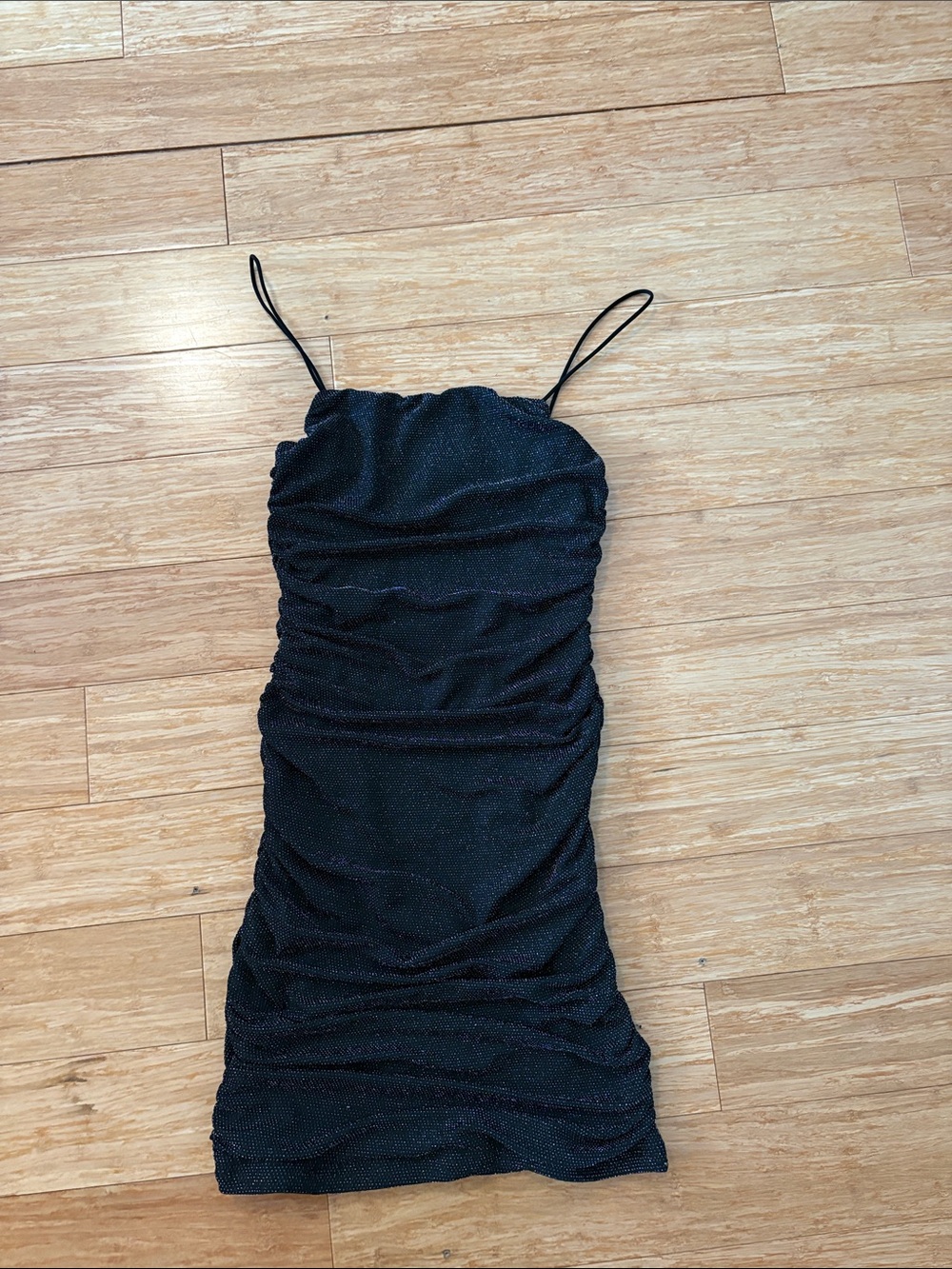 Princess Polly Black Sparkle Ruched Mini Dress